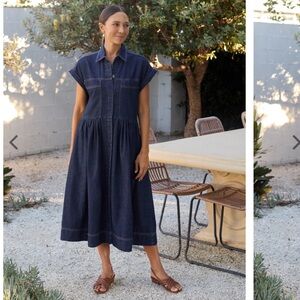 MAYE Harper Denim Midi Dress Indigo Blue Button-front xs-m